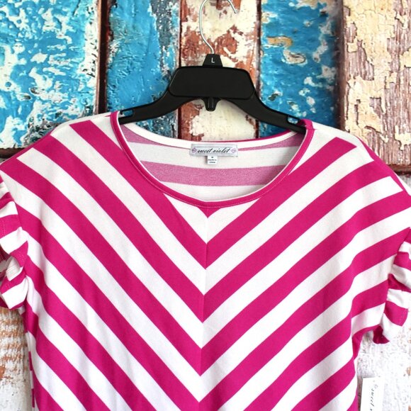 Women's Sweet Violet Top Short Sleeve Striped MEDIUM Multicolor NEW - Picture 2 of 9